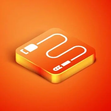Isometric Audio jack icon isolated on orange background. Audio cable for Illustrazione stock