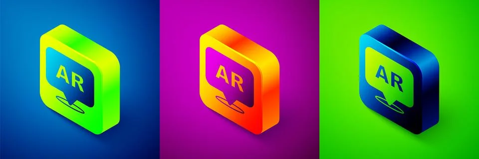 Isometric Augmented reality AR icon isolated on blue, purple and green Stock Illustration