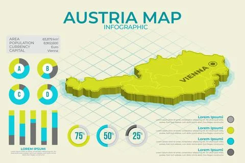Isometric austria map infographic Stock Illustration