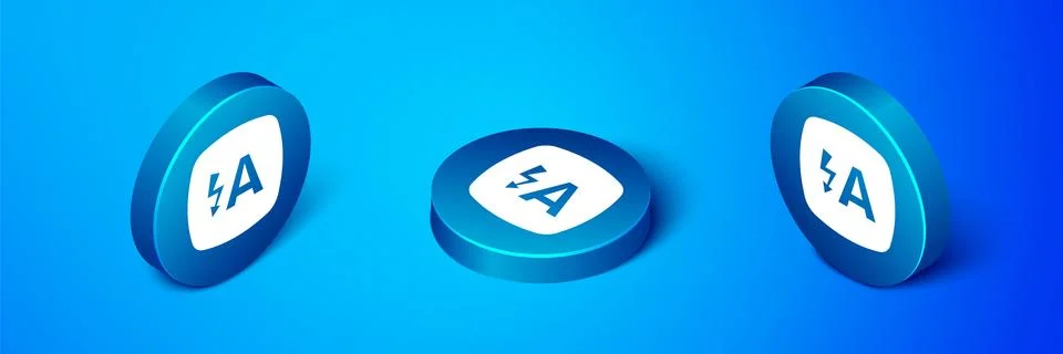 Isometric Auto flash icon isolated on blue background. Automatic flash. Blue  Stockillustratie