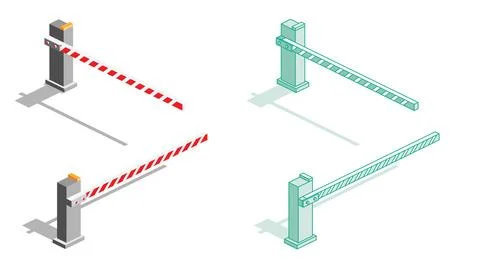 Isometric Automatic Barrier. Icons Set. Objects Isolated on White. Stock Illustration