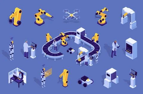 Isometric Automatic Factory Stock Illustration
