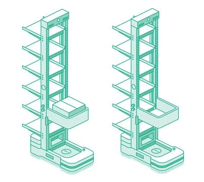 Isometric autonomous vertical warehouse robot ACR or CTU for storage and re.. Stock Illustration