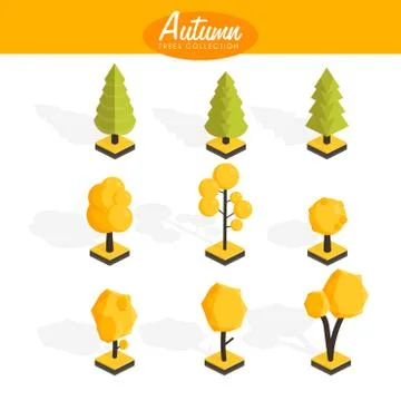 Isometric Autumn trees set. Stock Illustration