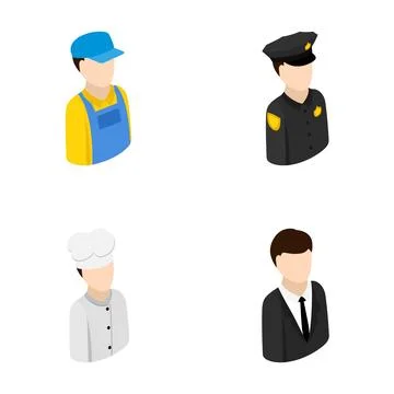 Isometric avatars showing various professional occupations set Illustrazione stock