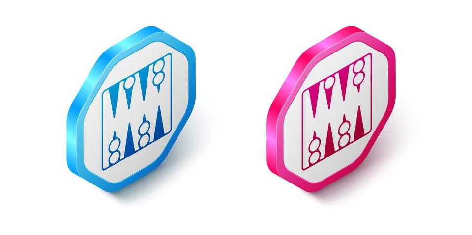 Isometric Backgammon board icon isolated on white background. Hexagon button 스톡 일러스트