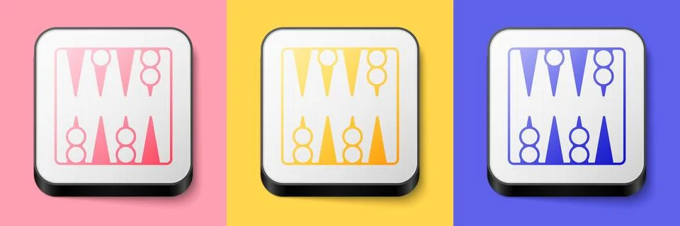 Isometric Backgammon board icon isolated on pink, yellow and blue background Stock Illustration