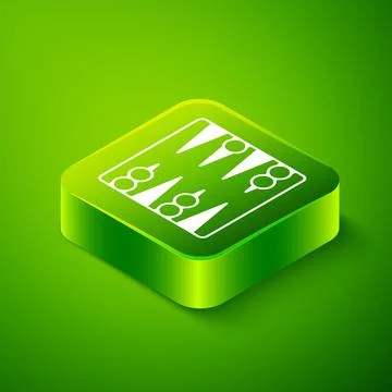 Isometric Backgammon board icon isolated on green background. Green square .. Stock Illustration