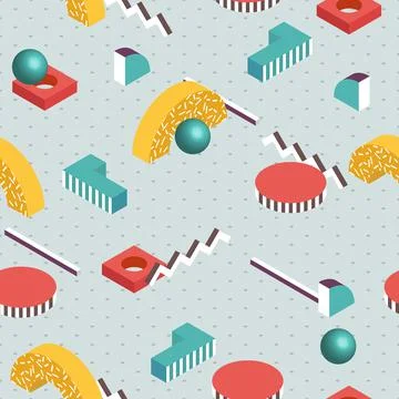 Isometric background. Seamless abstract pattern fashion 80-90s. Stock Illustration