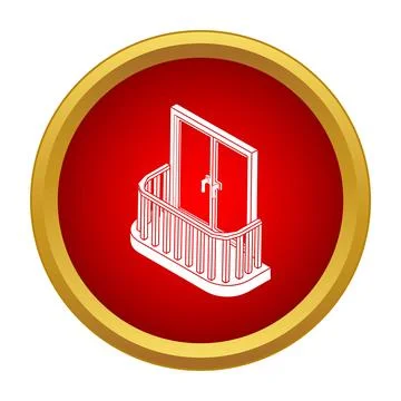 Isometric balcony with door icon in red circle Ilustración de archivo