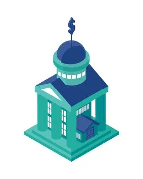 Isometric Bank Building Object or Icon - Element for Web, Tileset Map, Game Stock Illustration