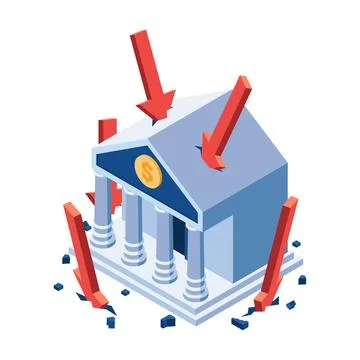 Isometric Banking with Falling Arrow Stock Illustration