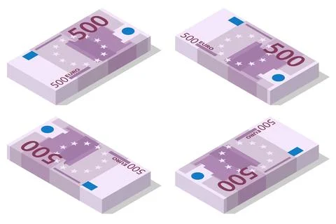 Isometric Banknotes in denominations of 500 euros on a white background Stock Illustration