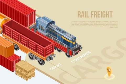 Isometric banner for rail freight Stock Illustration