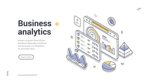 Isometric banner template for business analytics and data visualization. Vect Stock Illustration