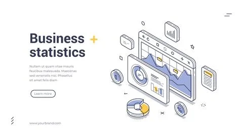 Isometric banner template for business statistics and data analysis. Vector i Illustrazione stock