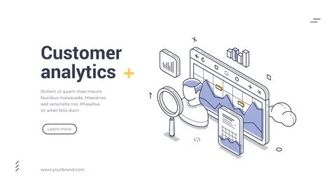 Isometric banner template for customer analytics and data research. Vector il Stock Illustration