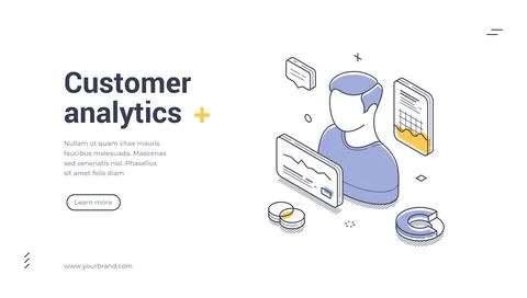 Isometric banner template for customer analytics. Vector illustration of user イラスト素材
