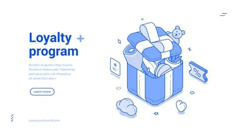 Isometric banner template for a customer loyalty program. Rewards and bonuses Ilustração Stock