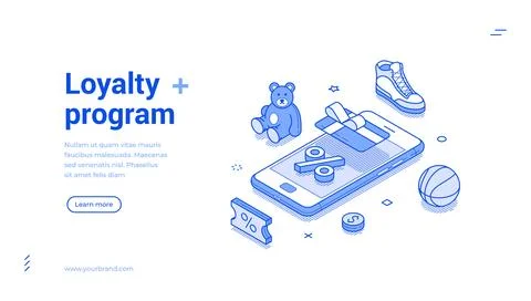Isometric banner template for a customer loyalty program. Get rewards, bonuse Ilustração Stock