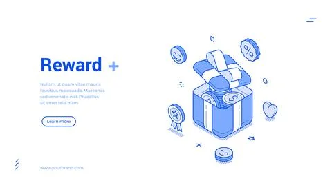 Isometric banner template for a customer loyalty reward program. Concept of g Ilustração Stock