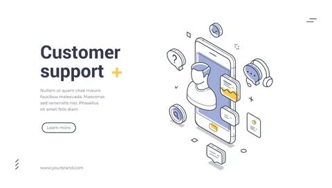Isometric banner template for customer support service. Vector illustration o Stock Illustration