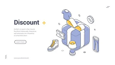 Isometric banner template for a discount sale. Vector illustration of a gift  Stock Illustration
