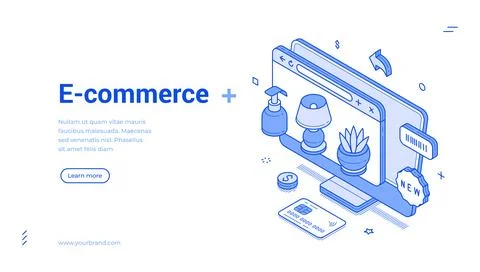 Isometric banner template for e-commerce online shopping. Vector illustration Stock Illustration