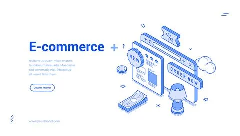 Isometric banner template for an e-commerce website. Vector illustration of o Stock Illustration