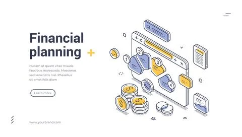 Isometric banner template for financial planning and budget management. Vecto Stock Illustration
