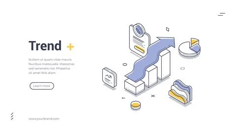 Isometric banner template for financial trend analysis. Vector illustration o Stock Illustration