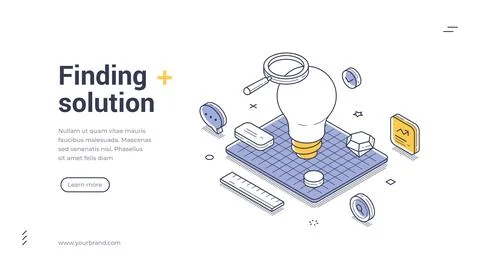 Isometric banner template for finding a business solution. Vector illustratio Stock Illustration