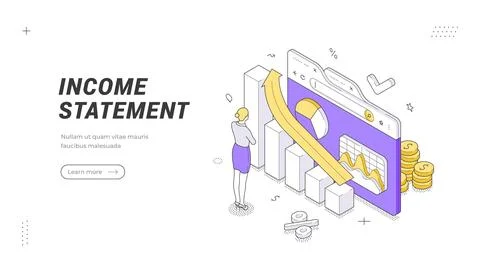 Isometric banner template for an income statement or financial report. A deta Ilustração Stock