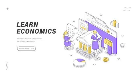 Isometric banner template for learning economics online. Vector illustration  스톡 일러스트