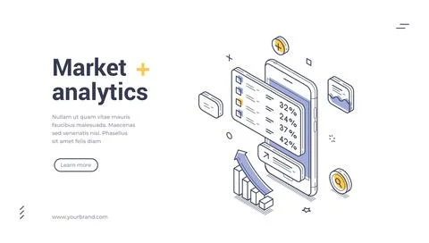 Isometric banner template for market analytics and mobile finance. Vector ill Stock Illustration