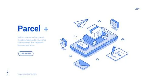 Isometric banner template for a parcel post and mail delivery service. Smartp Stock Illustration