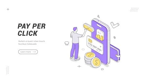 Isometric banner template for pay per click service. Vector illustration of d 스톡 일러스트