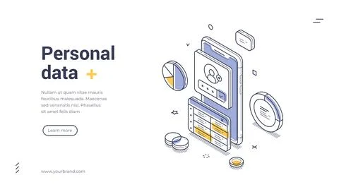 Isometric banner template for personal data protection. Vector illustration o Illustrazione stock