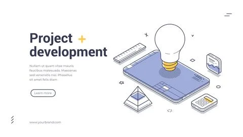 Isometric banner template for project development and creative ideas. Vector  Stock Illustration