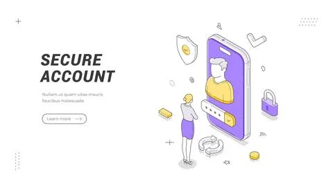 Isometric banner template for secure account access. Vector illustration of d イラスト素材