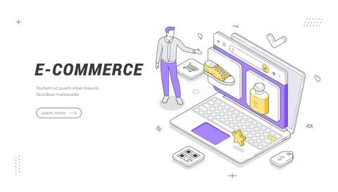 Isometric banner template for secure e-commerce and online payment. Vector il Stock Illustration