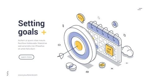 Isometric banner template for setting goals and business strategy. Vector ill 스톡 일러스트