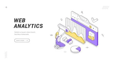 Isometric banner template showing web analytics process. Vector illustration  Stock Illustration