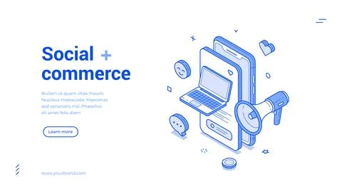 Isometric banner template for social commerce and digital marketing. E-commer Stock Illustration