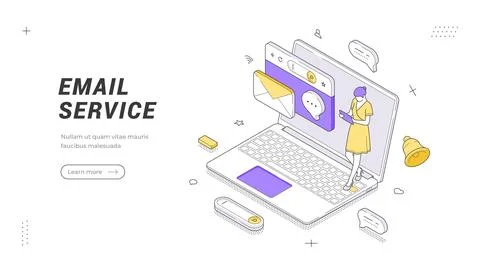 An isometric banner template vector illustration for an email service. Featur Illustrazione stock