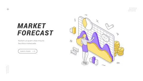 An isometric banner template vector illustration for a market forecast. Depic Stock Illustration