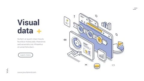 Isometric banner template for visual data analytics. Vector illustration of a Stockillustratie