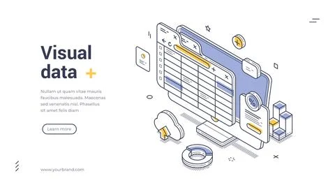 Isometric banner template for visual data analysis and spreadsheet management Stockillustratie