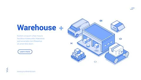 Isometric banner template for a warehouse and logistics center. Automated rob Ilustração Stock