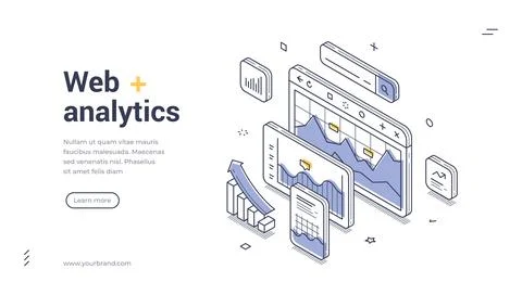 Isometric banner template for web analytics and SEO. Vector illustration of d Stock Illustration